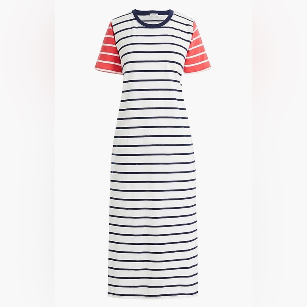 J Crew Preppy Nautical Striped Beachy Navy & White TShirt Maxi Dress